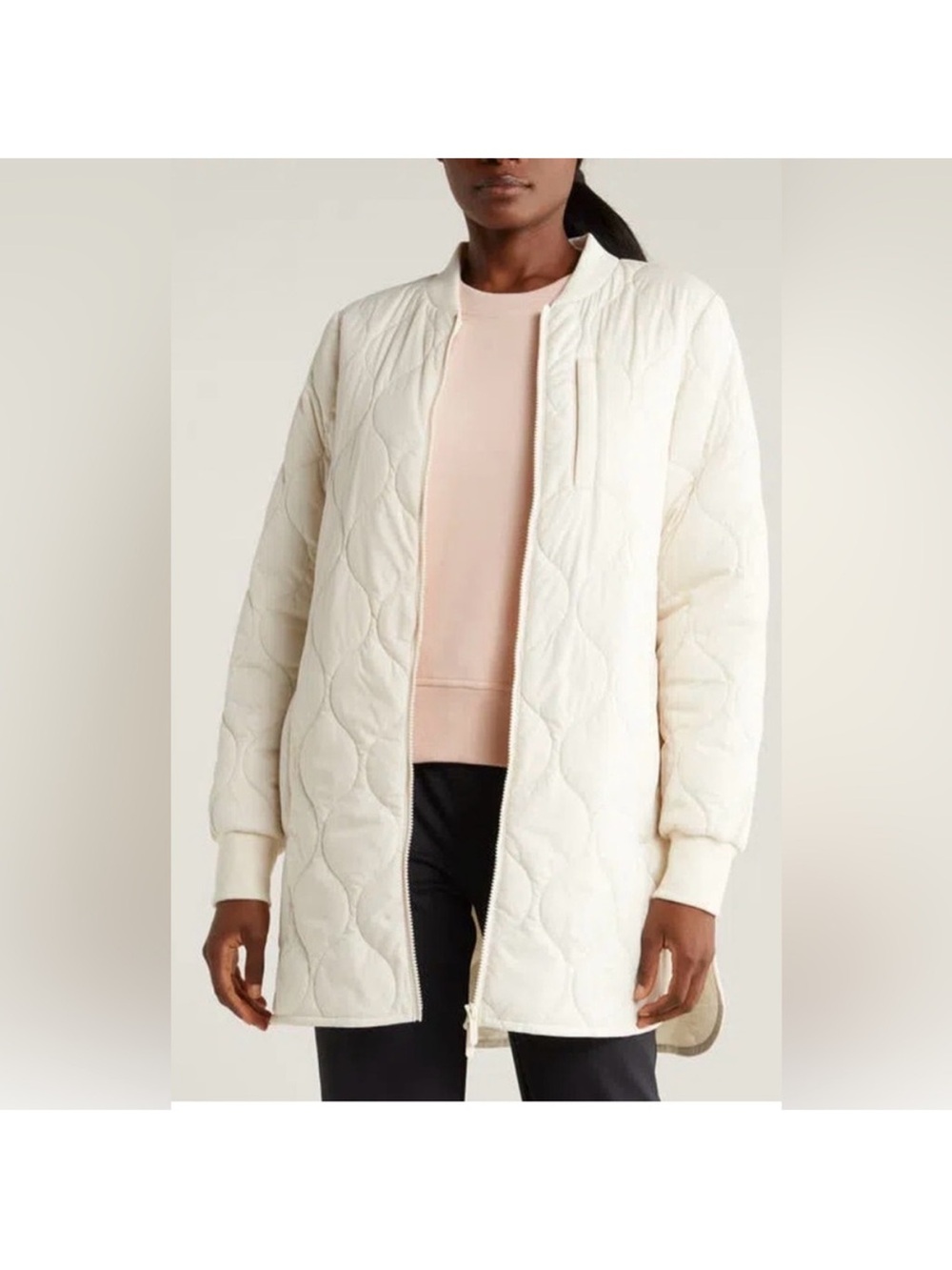 Zella Long Quilted Puffer Coat in Cream